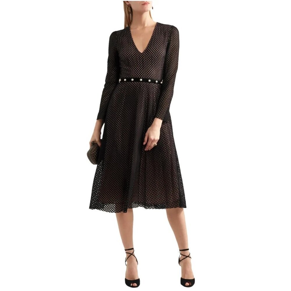 Philosophy Di Lorenzo Serafini Faux Pearl-Embellished Black Lace Dress‎ Size 6